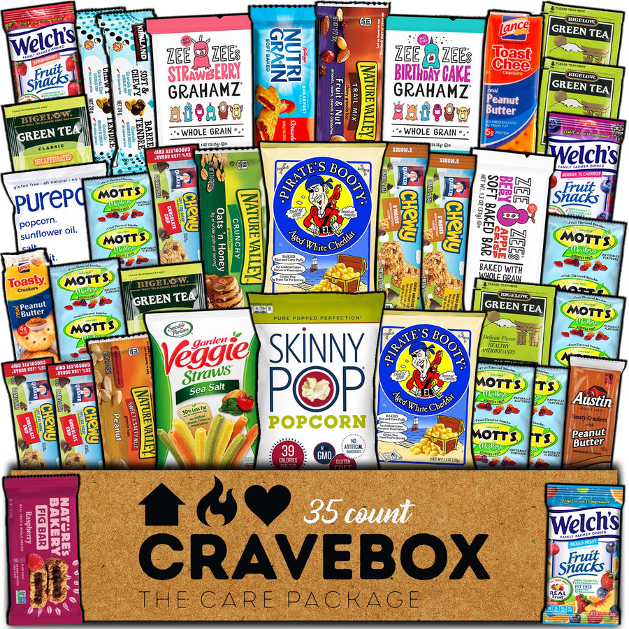 CRAVEBOX Healthy Snack Box (35 Count) Spring Finals Variety Pack Care Package Gift Basket Kid Men Women Adult Nuts Health Nutrition Assortment College
