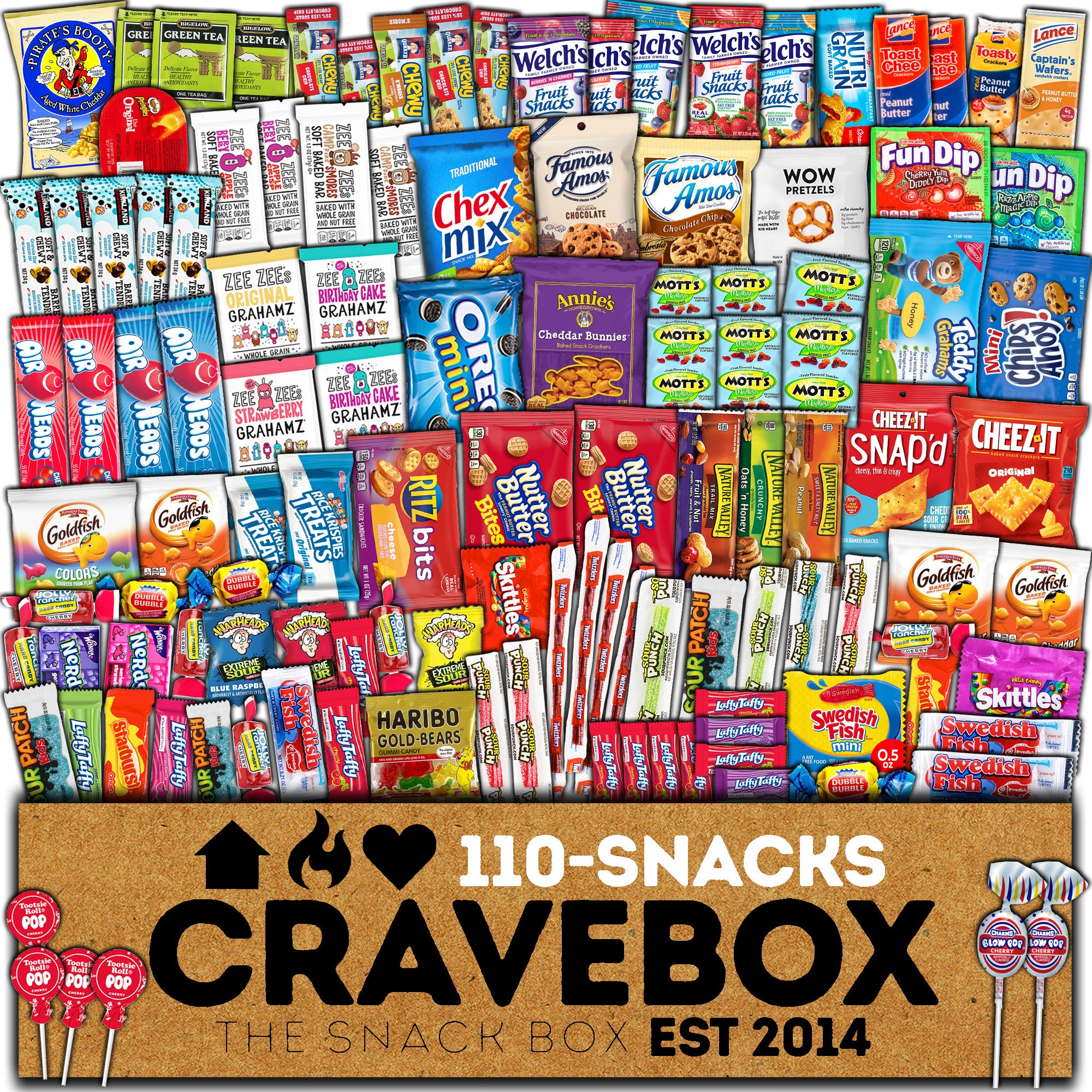 CRAVEBOX Snack Box (110 Count) Valentines Variety Pack Care Package Gi