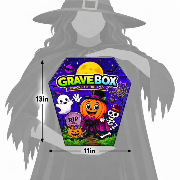 GraveBox Halloween Snack Gift Box, 40 Count Candy, Snacks, Cookies, Crackers & Small Toys