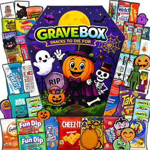 GraveBox Halloween Snack Gift Box, 40 Count Candy, Snacks, Cookies, Crackers & Small Toys