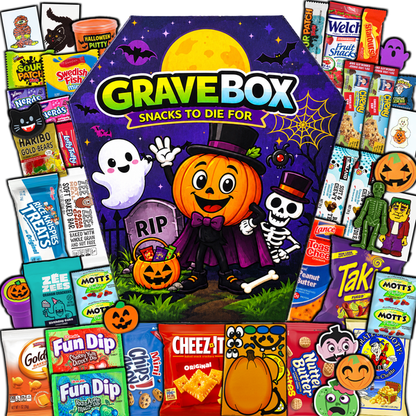 GraveBox Halloween Snack Gift Box, 40 Count Candy, Snacks, Cookies, Crackers & Small Toys